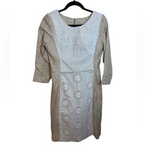 Shannon McLean Long Sleeve Burlap Eyelet Cottagecore Dress